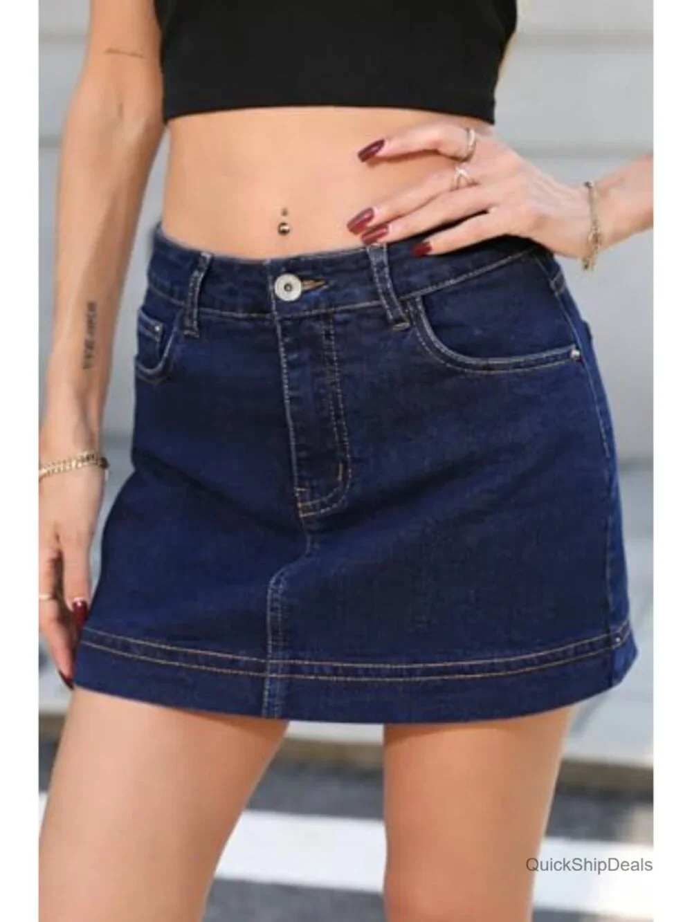 Women Denim Skort with Built-in Shorts High Waist Y2K Mini Skirt Stretchy